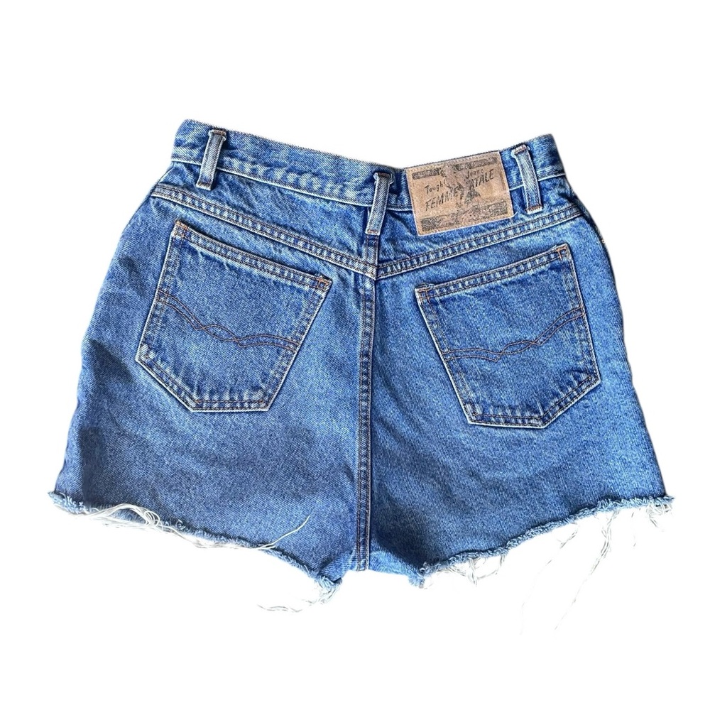 NO EXCUSES FEMME FATALE Vintage Blue Jean Shorts with Distressed Hem 26